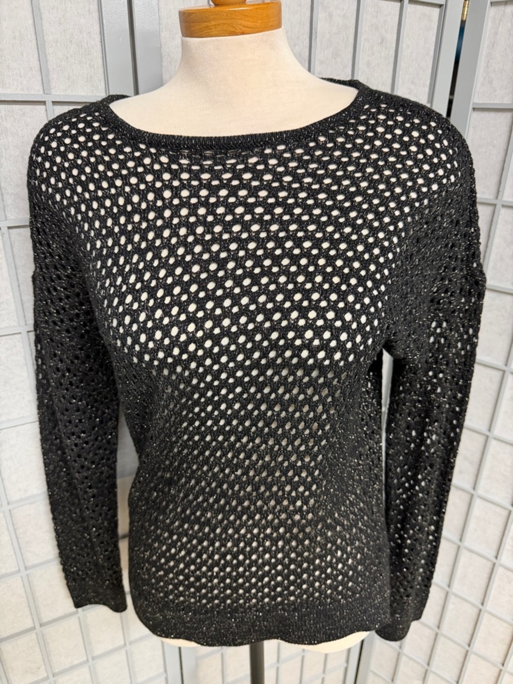 Tristan Black Open-Weave Scoop Neck Sweater